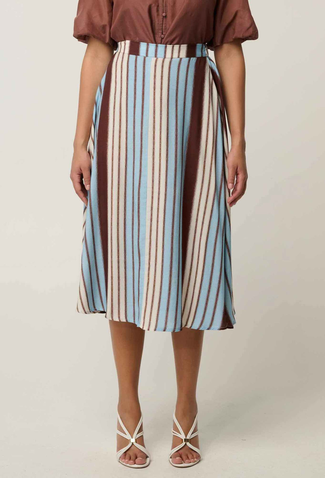 Iris Blend Indescent Viscose Skirt in Stripe
