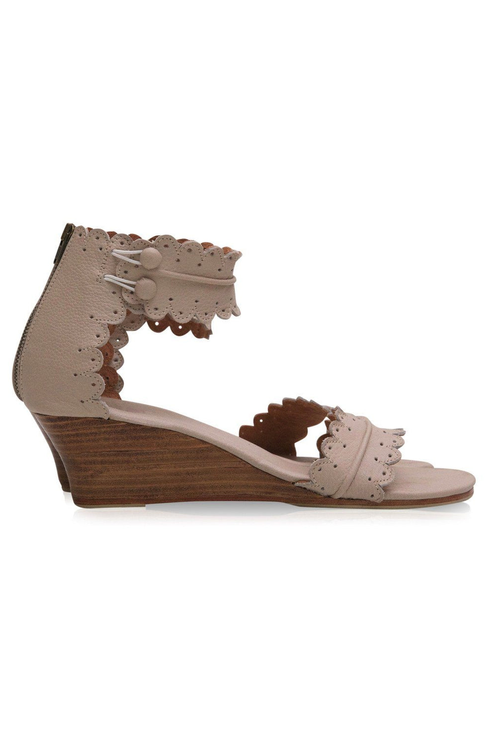 Womens Magdalena Wooden Wedge Leather Sandals - Vintage Brown