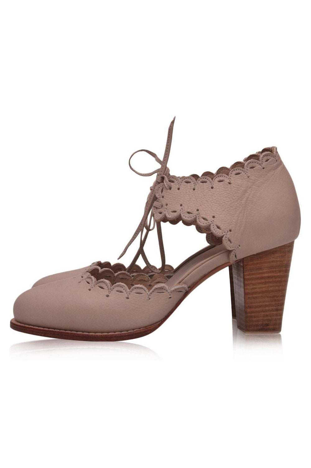 Womens Dance Queen Scalloped Leather Heels - Golden Tan