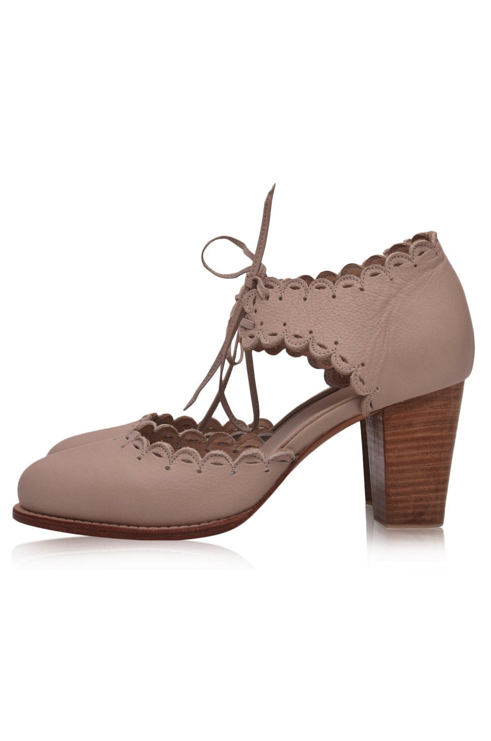 Womens Dance Queen Scalloped Leather Heels - Dark Brown