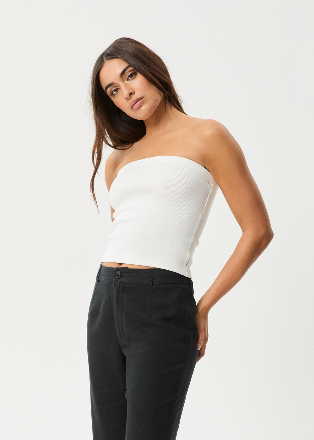 Womens Rib Tube Top Jamie - White - AFENDS