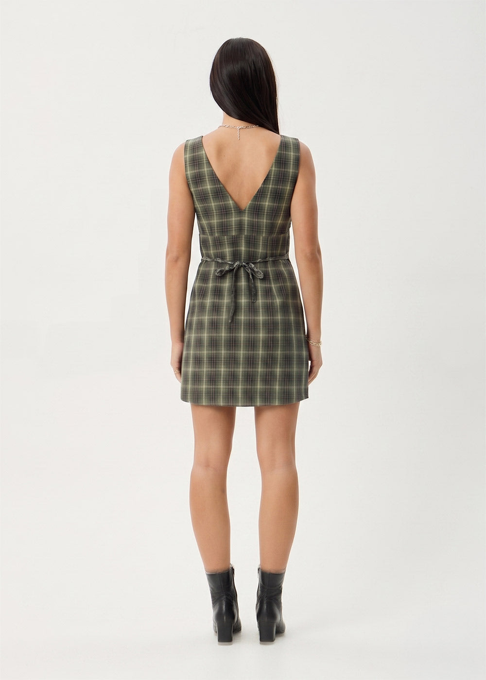 Womens Mini Dress Jonah - Deep Olive Check - AFENDS