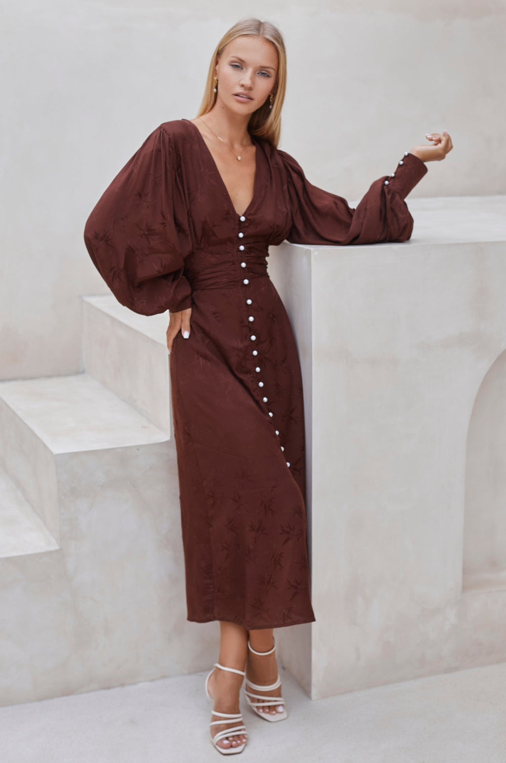 Womens Juliette Pearl Buttons Midi Dress - Pearl Ruby