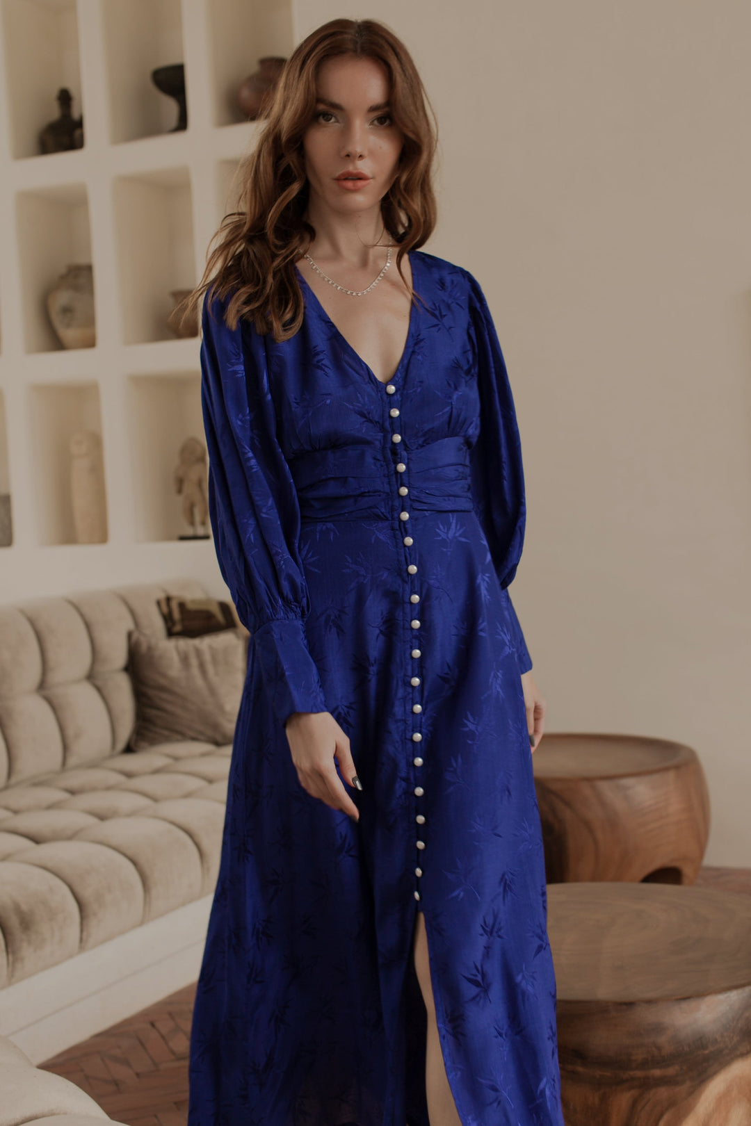 Juliette Pearl Button Midi Dress