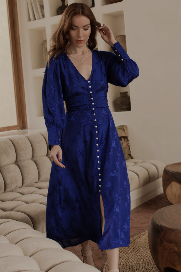 Womens Juliette Pearl Buttons Midi Dress - Pearl Blue