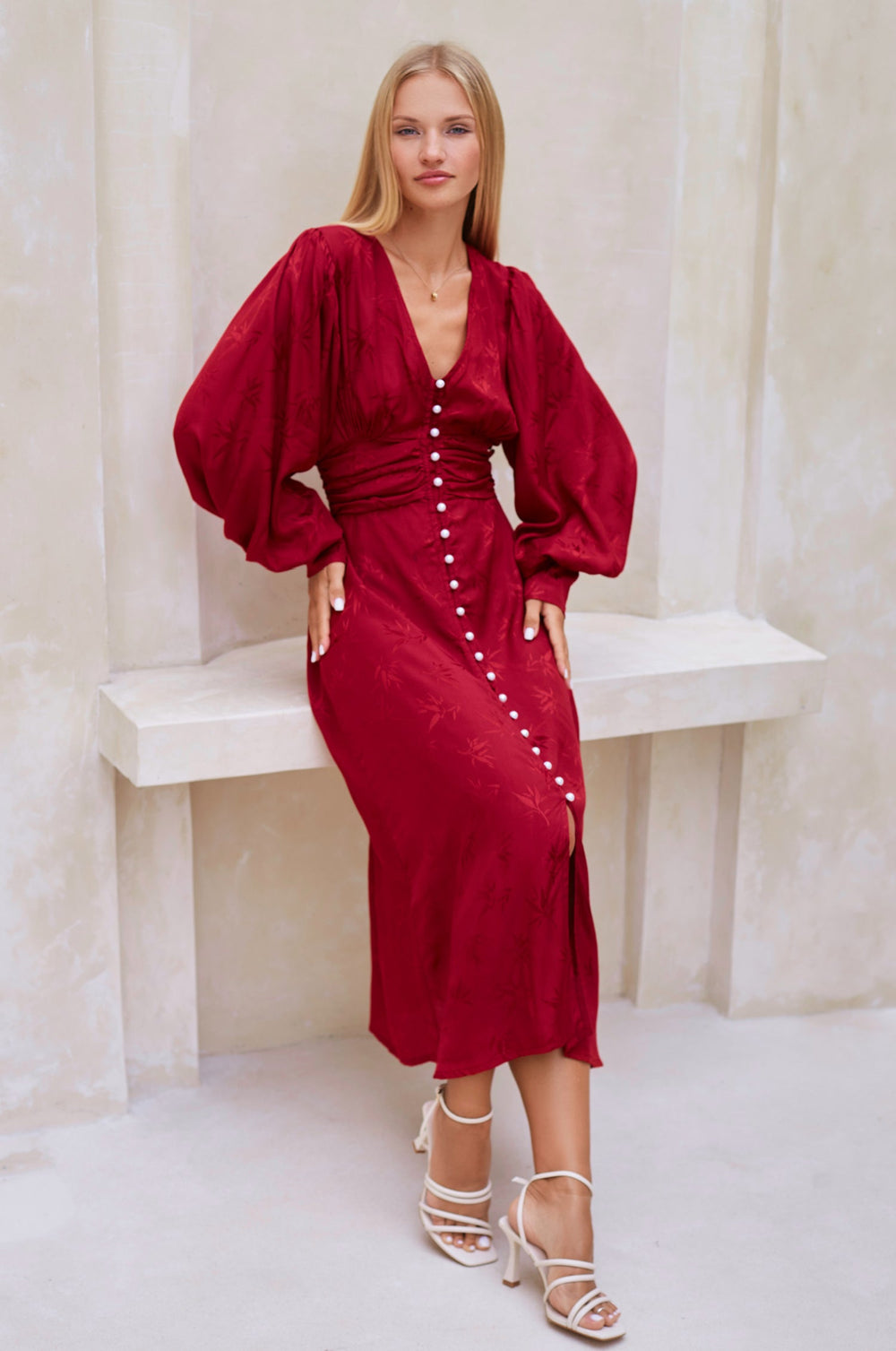 Womens Juliette Pearl Buttons Midi Dress - Pearl Chocolate