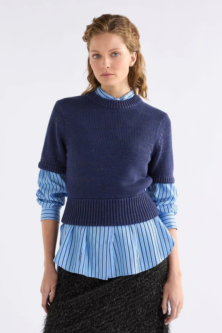 Luft Lurex Knit Top – Navy/Copper