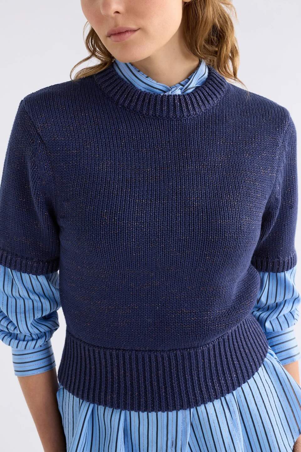 Luft Lurex Knit Top – Navy/Copper