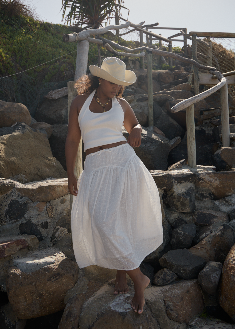 Womens Rib Halter Basis - White - AFENDS