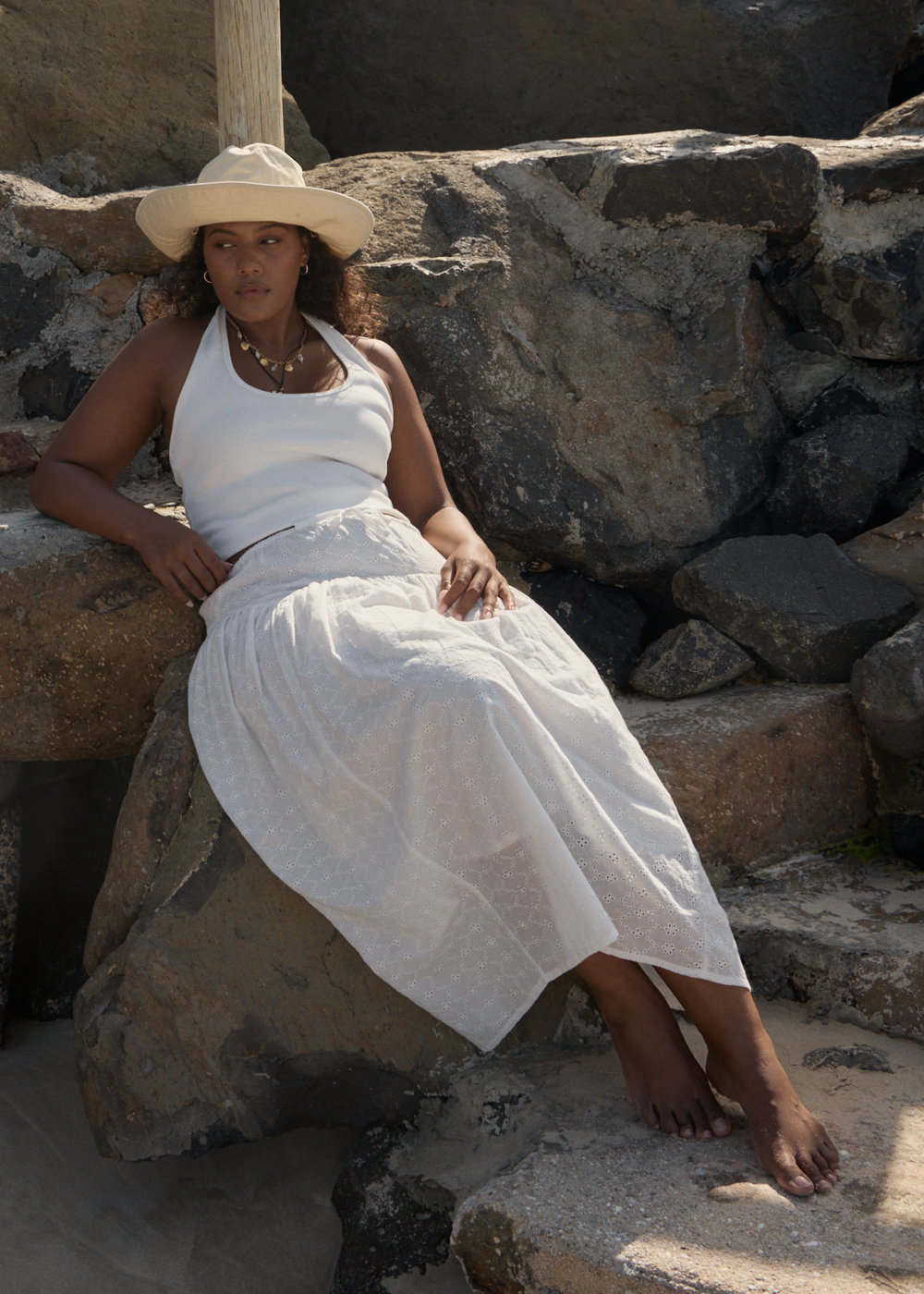 Womens Rib Halter Basis - White - AFENDS
