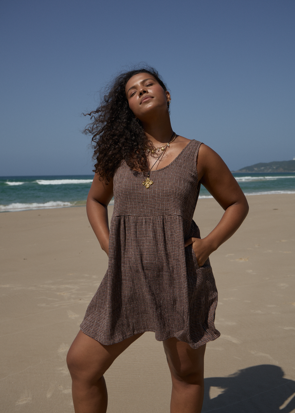 Womens Seersucker Mini Dress Jesse - Coffee - AFENDS