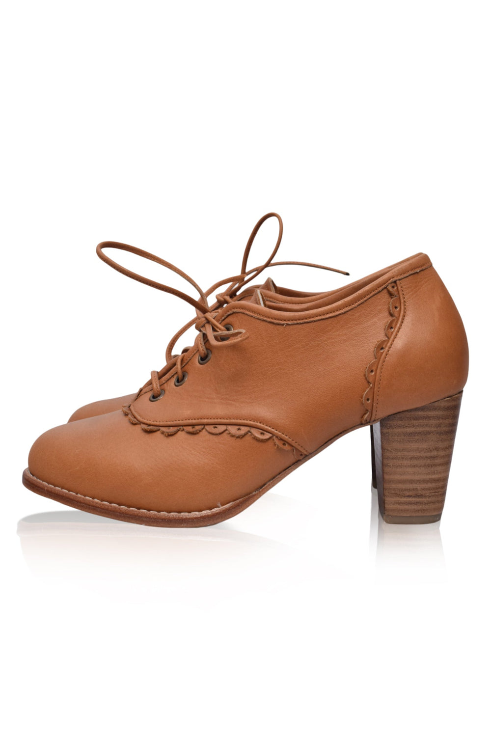 Womens Lace Oxford Leather Heels - Black