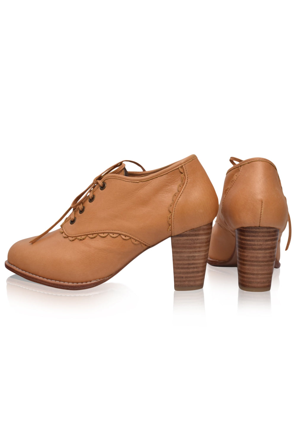 Womens Lace Oxford Leather Heels - Light Tan