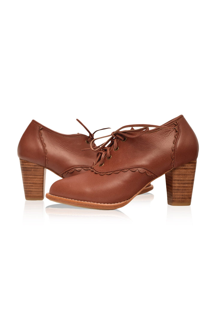 Lace-Up Oxford Leather Heels
