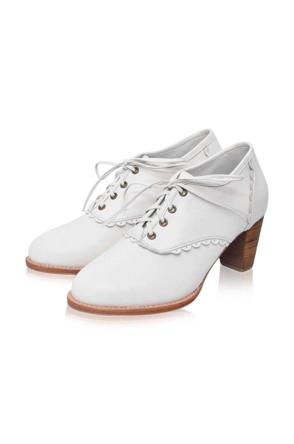 Womens Lace Oxford Leather Heels - Light Tan