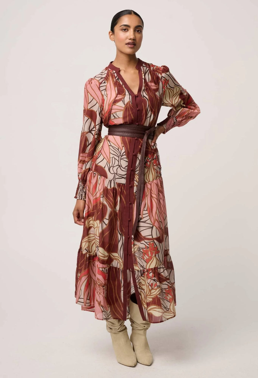 Liliana Cotton Silk Printed Maxi Dress in Cathedral Botanic