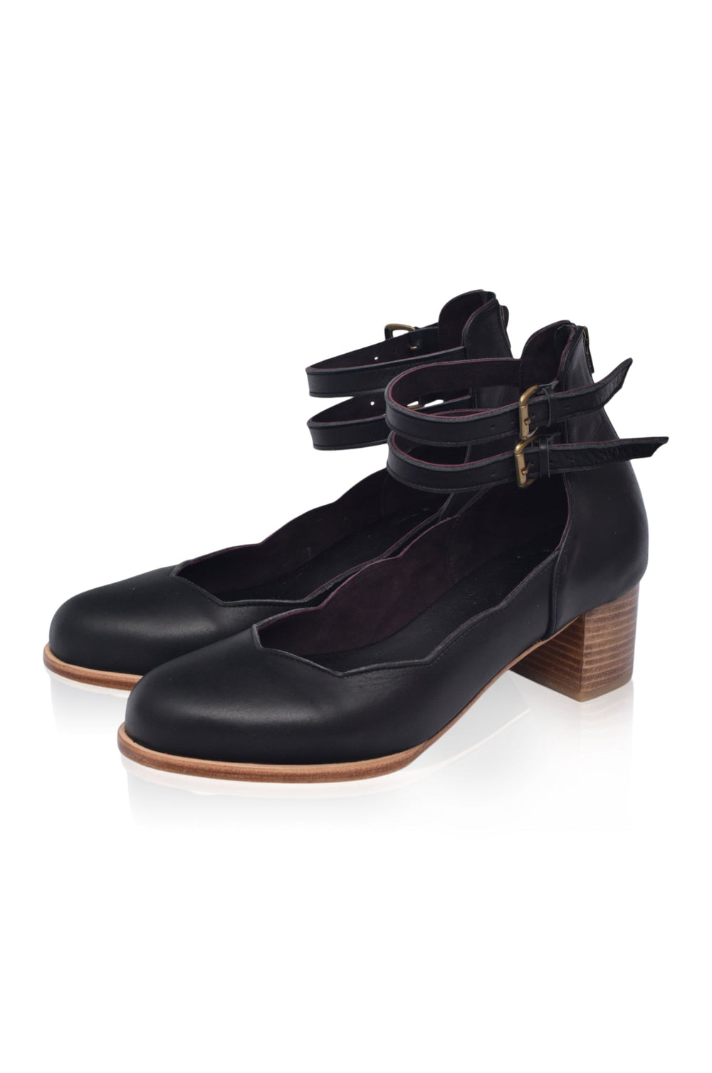 Womens Lily Valley Scalloped Leather Heels - Black