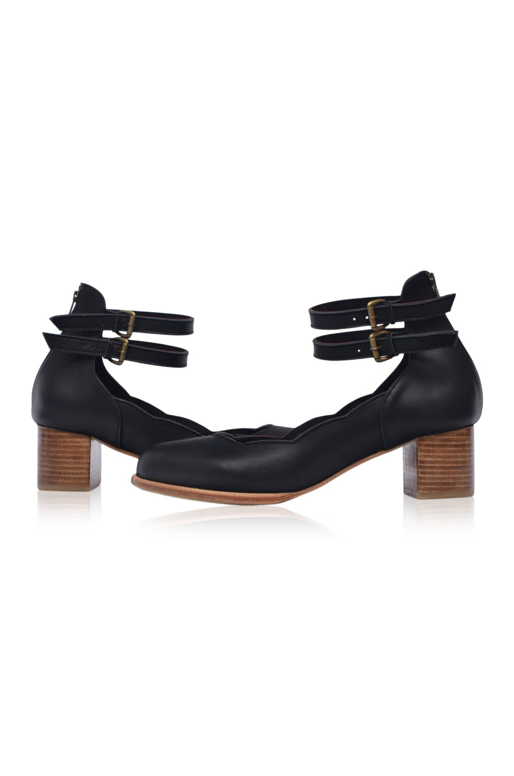Womens Lily Valley Scalloped Leather Heels - Black