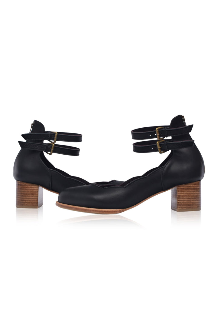 Lily Valley Scalloped Leather Heels