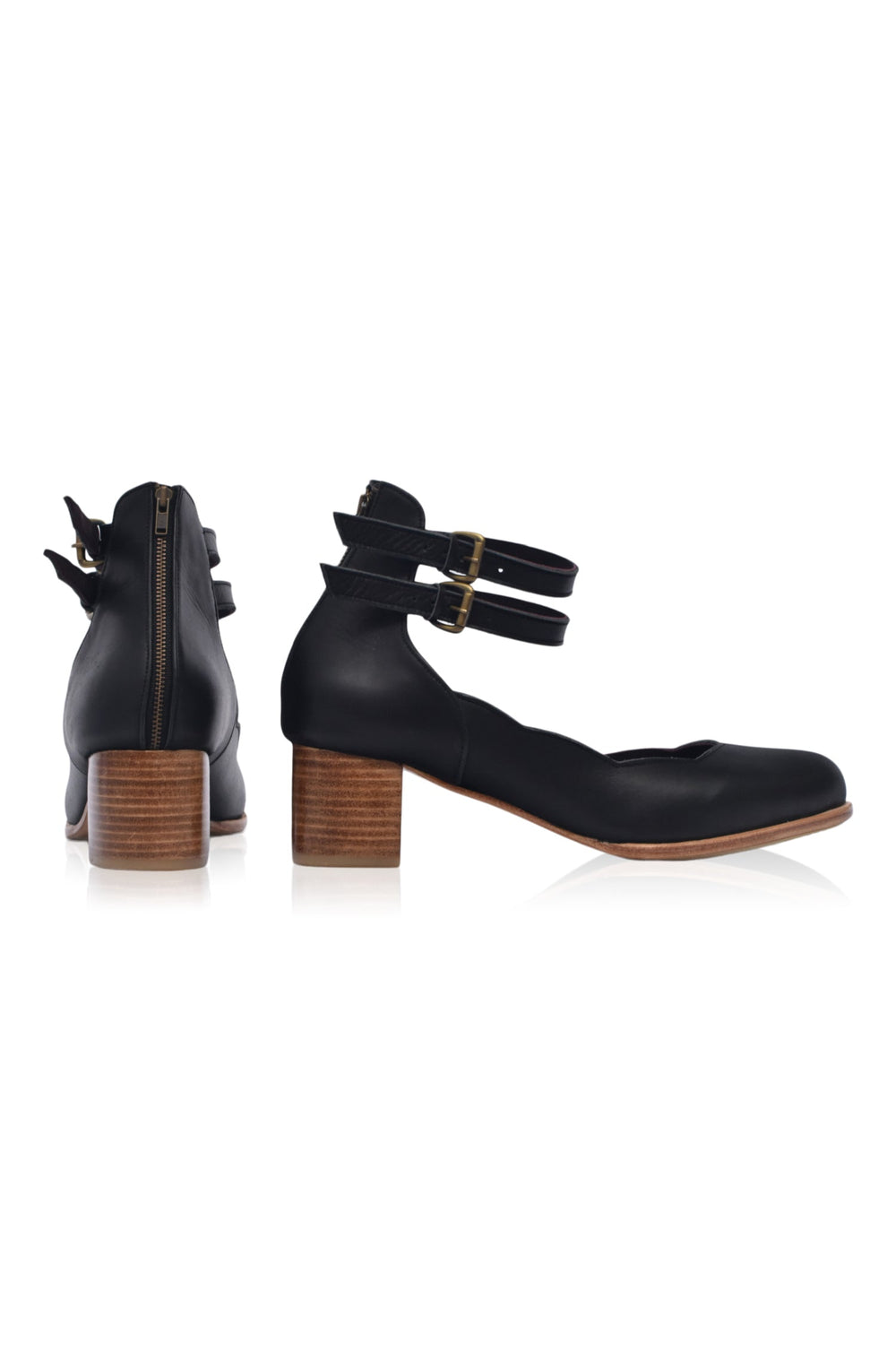 Womens Lily Valley Scalloped Leather Heels - Black