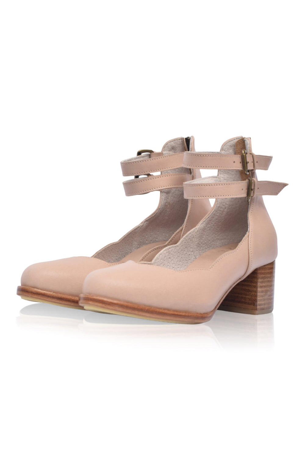 Womens Lily Valley Scalloped Leather Heels - Ivory