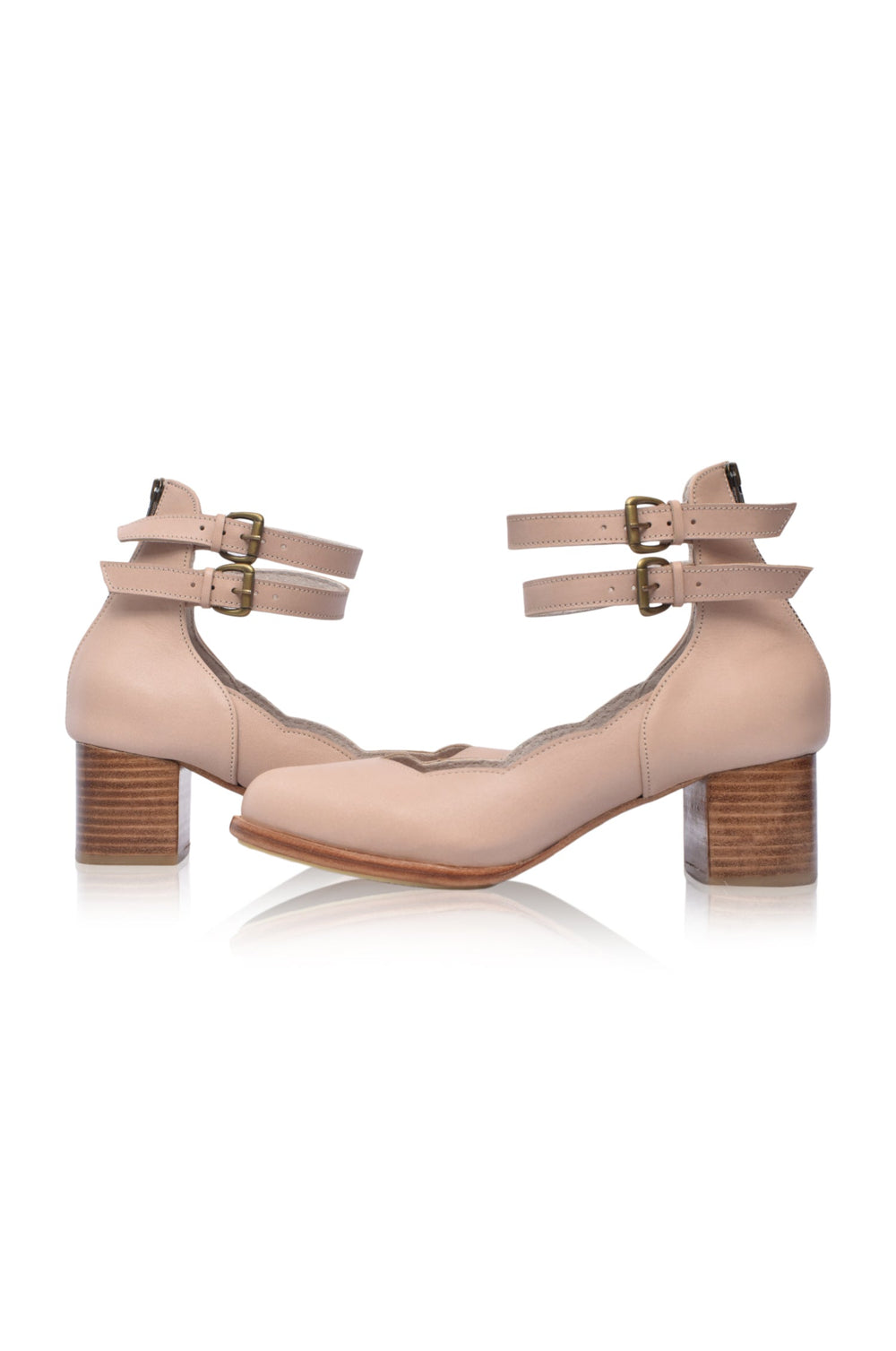 Womens Lily Valley Scalloped Leather Heels - Ivory