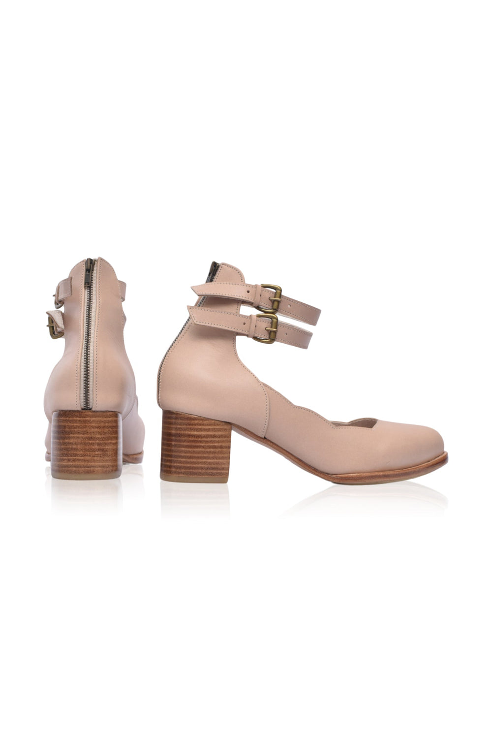 Womens Lily Valley Scalloped Leather Heels - Ivory
