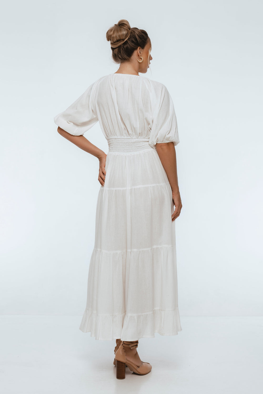 Womens Lucienne Smocked Linen Maxi Dress - Red