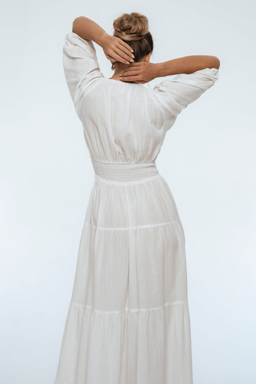 Womens Lucienne Smocked Linen Maxi Dress - Red