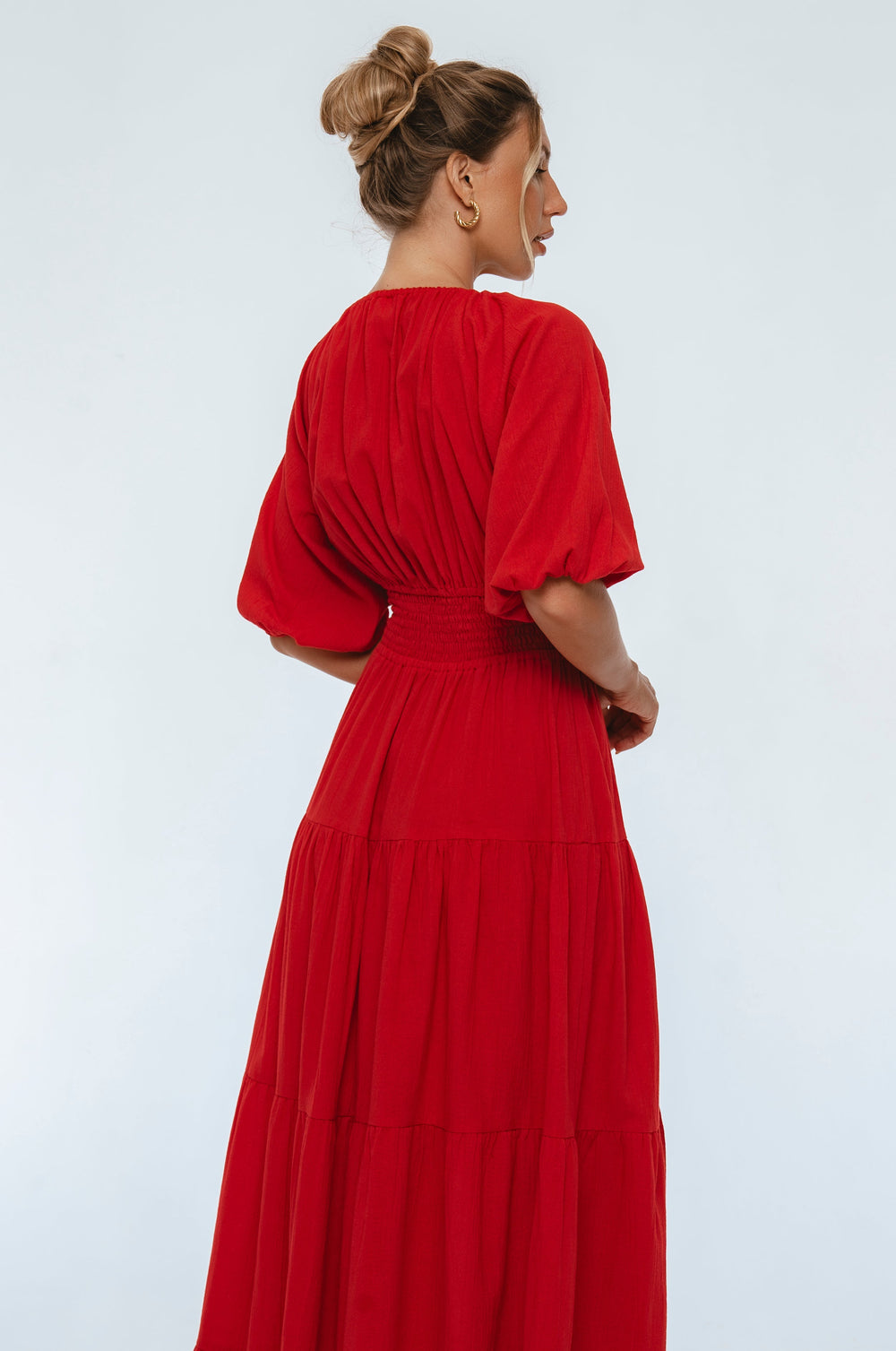 Womens Lucienne Smocked Linen Maxi Dress - Red