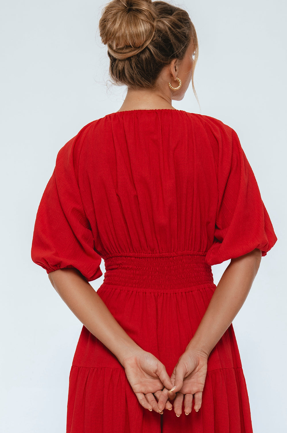 Womens Lucienne Smocked Linen Maxi Dress - Red