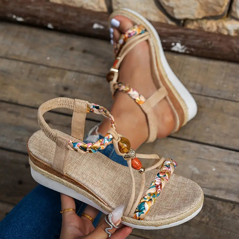 Alessandra Bohemian Beaded Sandals – Beige
