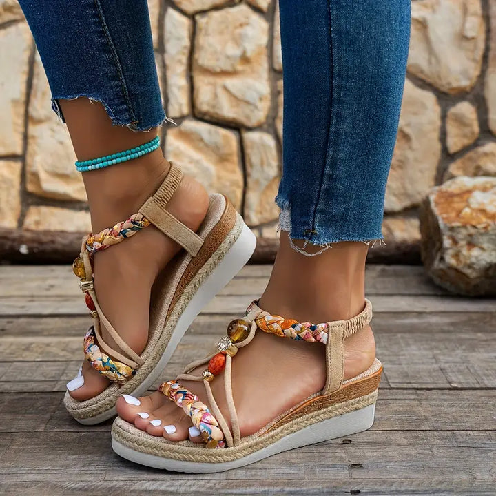 Alessandra Bohemian Beaded Sandals – Beige