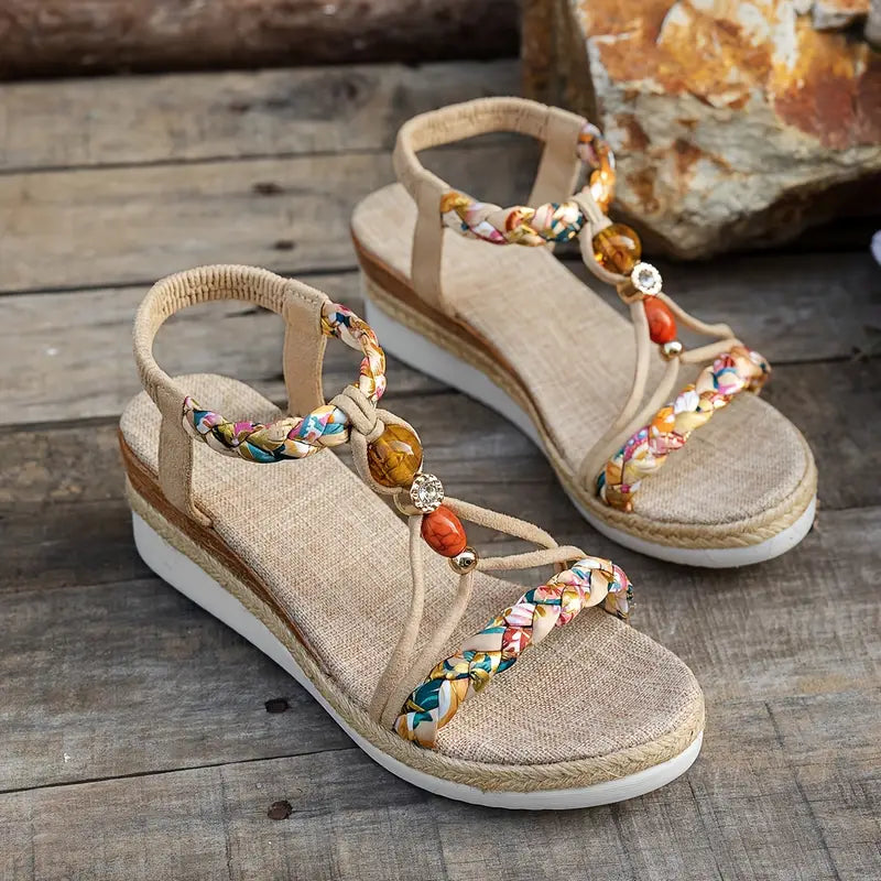 Alessandra Bohemian Beaded Sandals – Beige