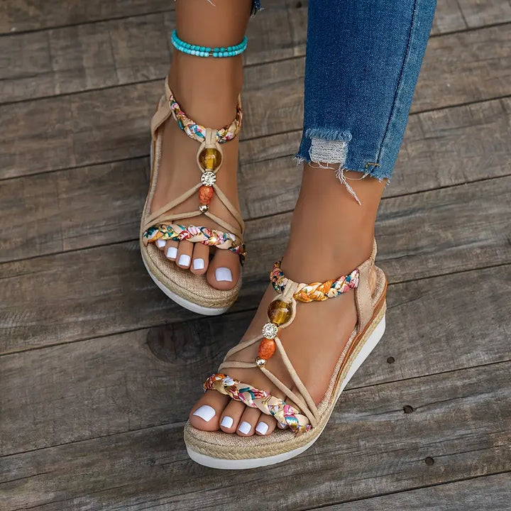 Alessandra Bohemian Beaded Sandals – Beige