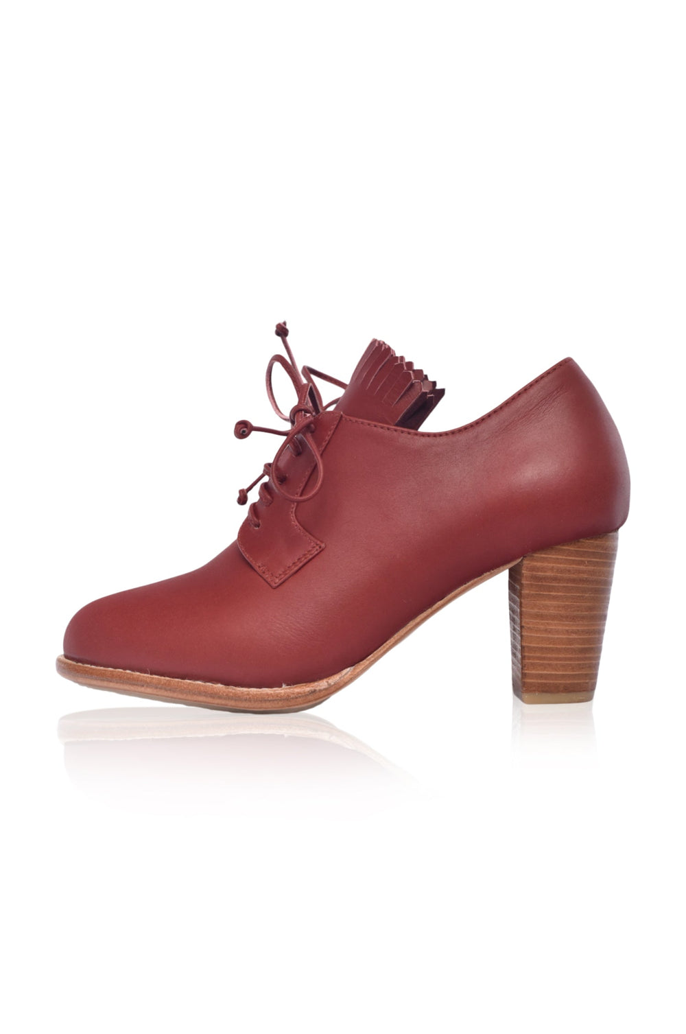 Womens Lyon Lace-Up Leather Oxford Heels - Dark Tan