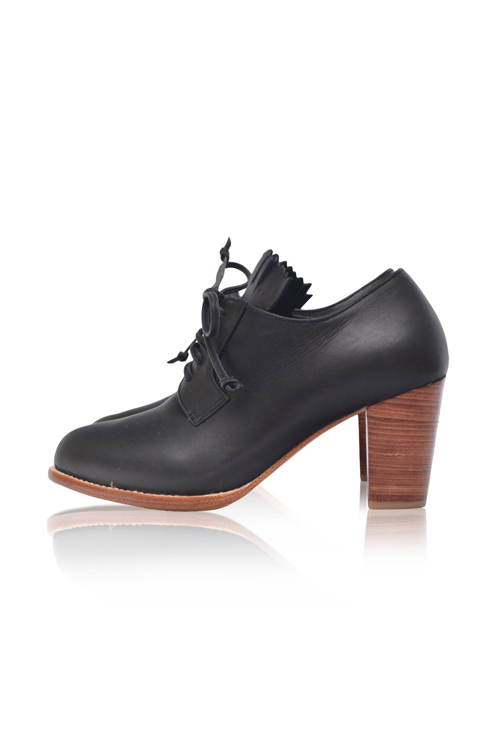 Womens Lyon Lace-Up Leather Oxford Heels - Dark Tan