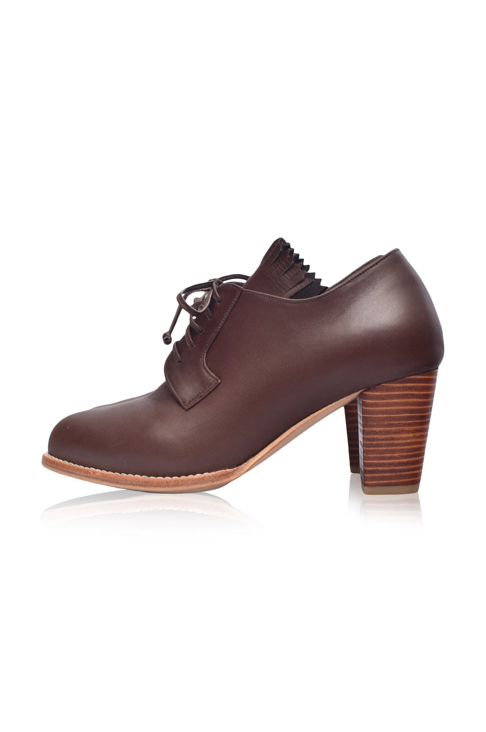 Womens Lyon Lace-Up Leather Oxford Heels - Dark Tan