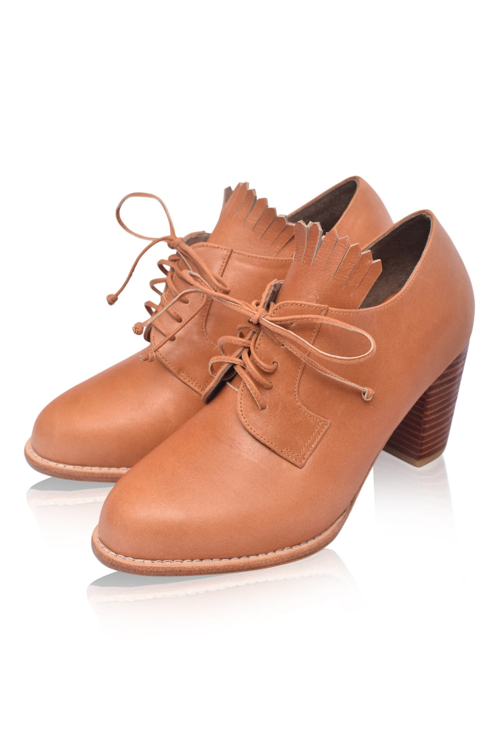 Womens Lyon Lace-Up Leather Oxford Heels - Dark Tan