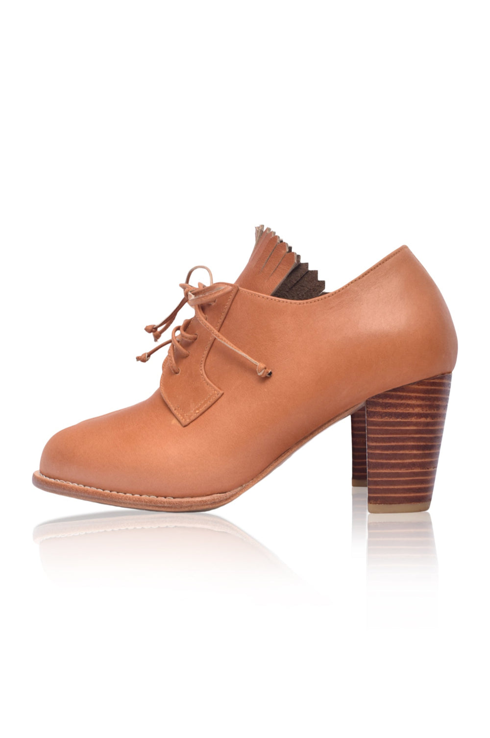 Womens Lyon Lace-Up Leather Oxford Heels - Dark Tan