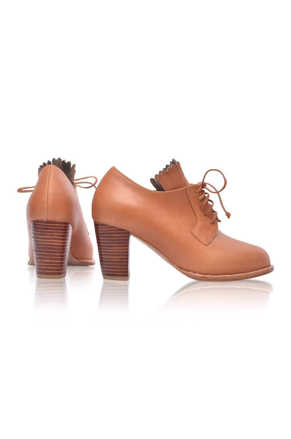 Womens Lyon Lace-Up Leather Oxford Heels - Dark Tan