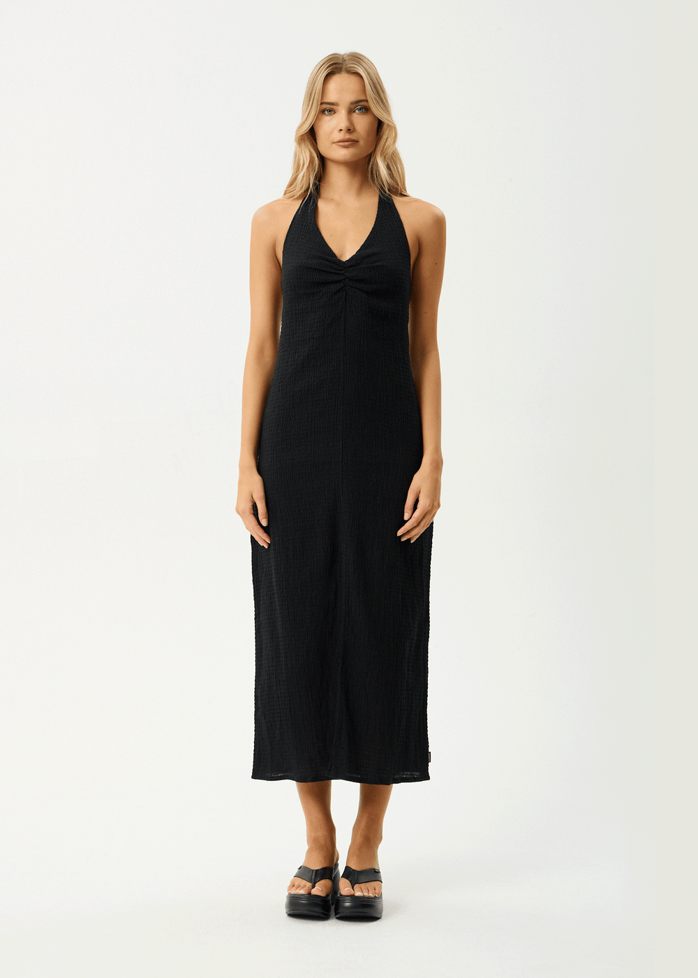 Womens Seersucker Halter Maxi Dress Andy - Black - AFENDS