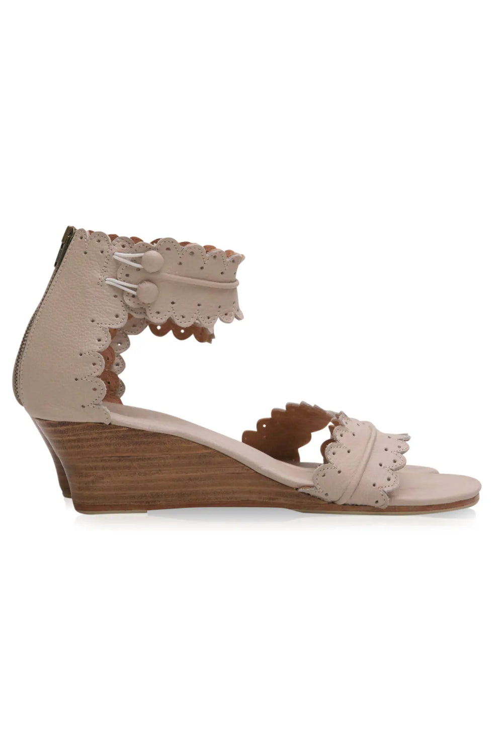 Womens Magdalena Wooden Wedge Leather Sandals - Ivory