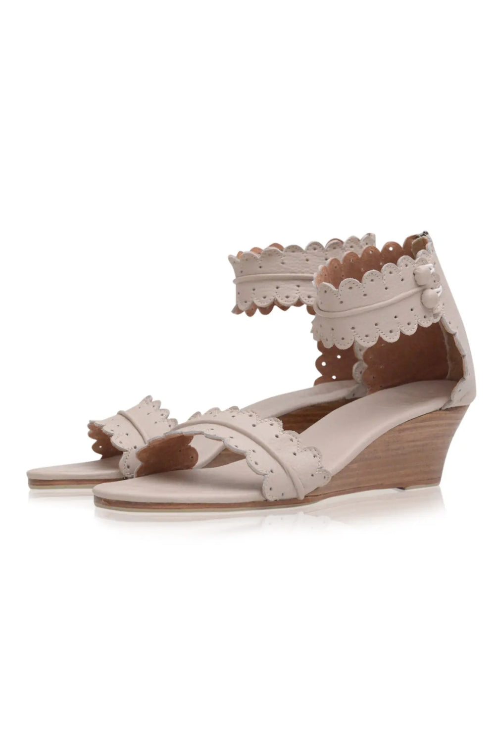 Womens Magdalena Wooden Wedge Leather Sandals - Ivory