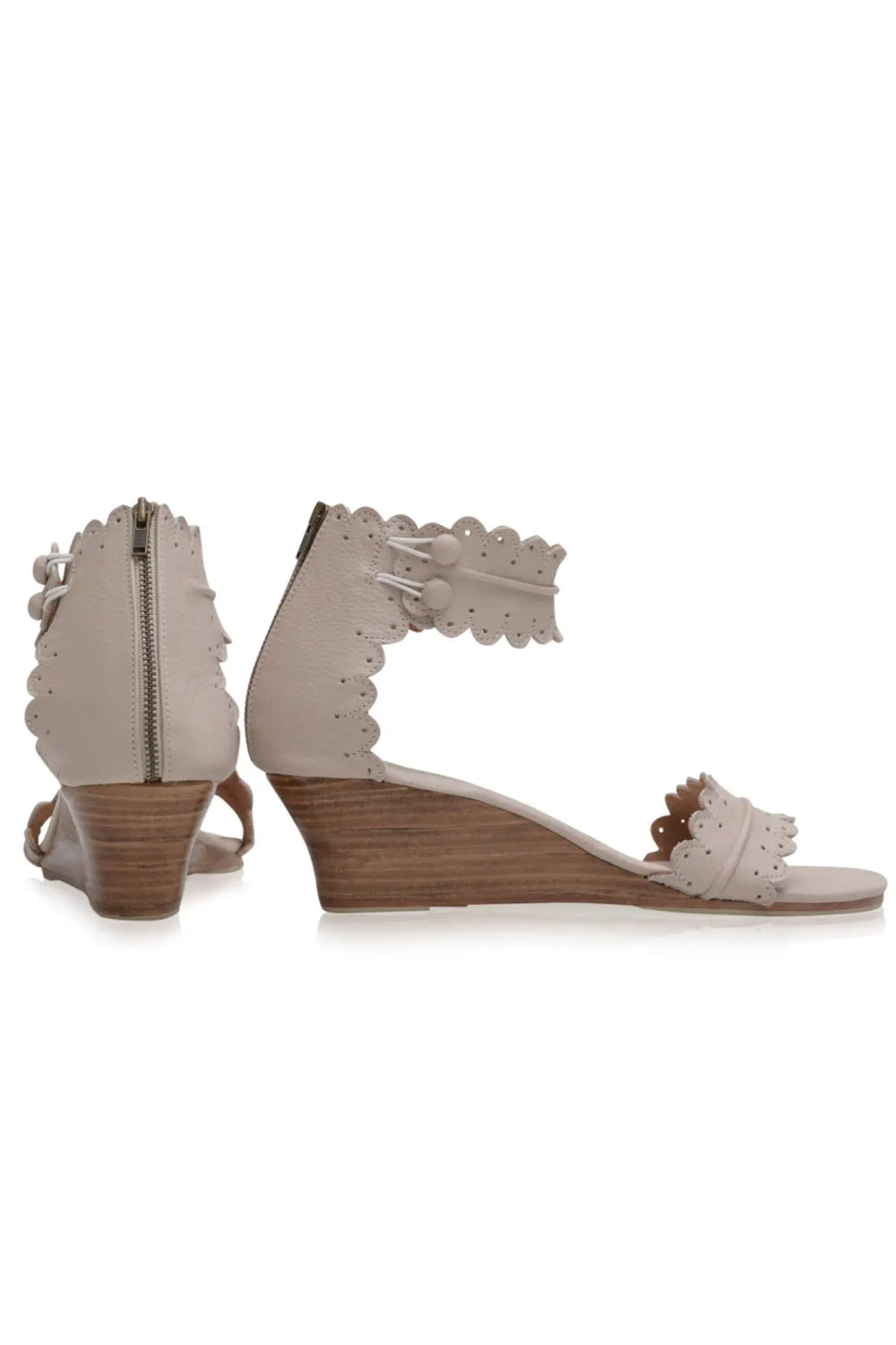 Womens Magdalena Wooden Wedge Leather Sandals - Ivory