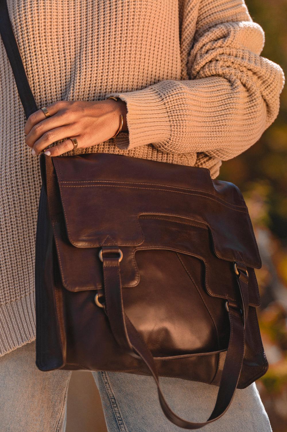 Womens Mi Vida Foldover Tote Leather - Dark Brown