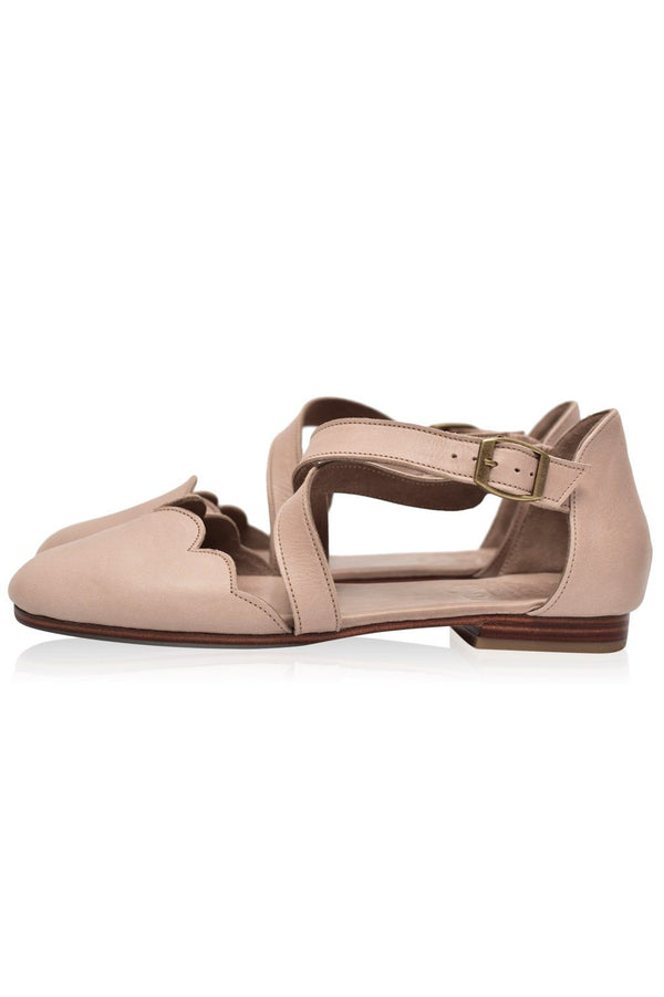 Womens Mangrove Cross-Strap Leather Ballet Flats - Vintage Beige