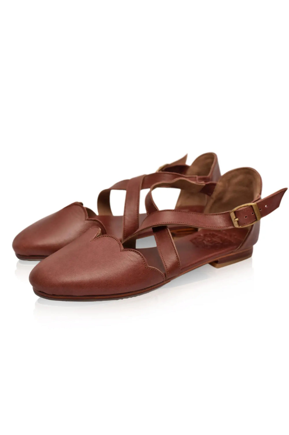 Womens Mangrove Cross-Strap Leather Ballet Flats - Vintage Camel