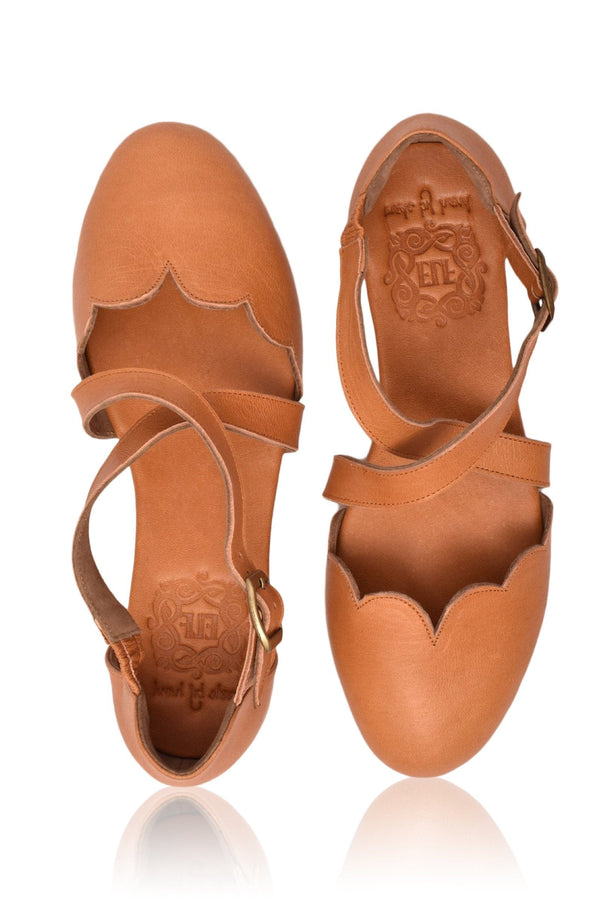 Womens Mangrove Cross-Strap Leather Ballet Flats - Vintage Tan