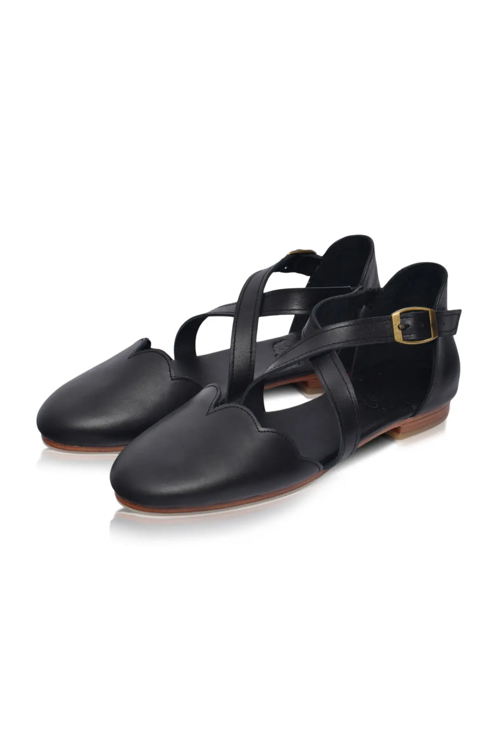 Womens Mangrove Cross-Strap Leather Ballet Flats - Vintage Camel